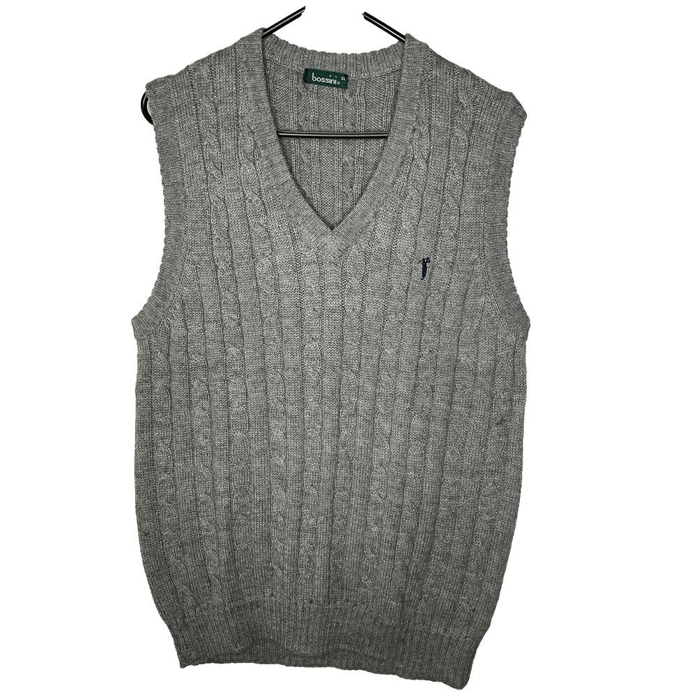 Mens‎ Bossini Wool Blend Grey Pullover Cable Knit Fisherman Vest Golf Classic XL
